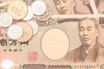 Japanese yen banknotes and Japanese yen coin