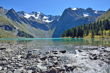 Naklejka premium Russia, Altai republic, Ust-Koksinsky district, the upper Multinskoye lake 