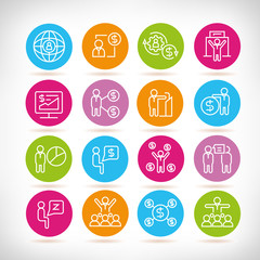 office and business management icons in color buttons