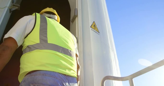 Engineer walking inside the wind mill 4k