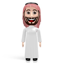 3D arab cartoon character standing on white background