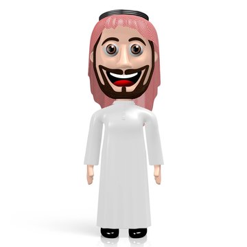 3D arab cartoon character standing on white background
