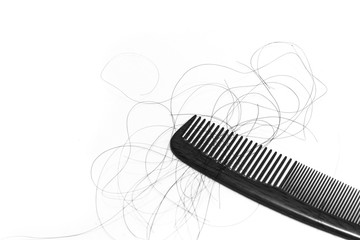 woman hair fall with comb isolated on white background