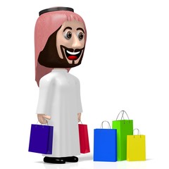 3D arab cartoon character, shopping concept