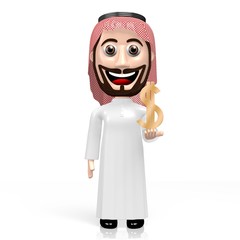 3D rich arab cartoon - dollar sign