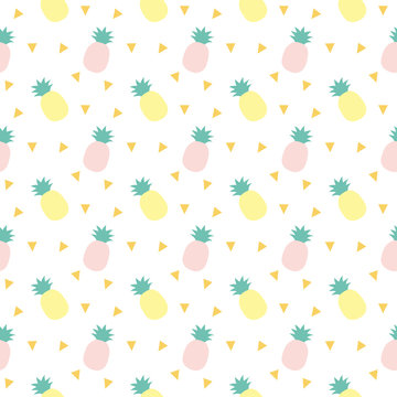 Vector seamless pattern with pineapples. Cute Tropical summer fruit background.