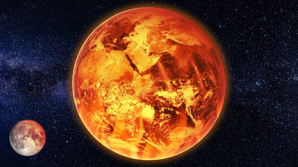 Global warming death earth overheat view from space art concept. Elements of this image furnished by NASA