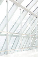 Transparent glass ceiling subway station , Airport ,Modern Building  with curving roof and glass steel column.