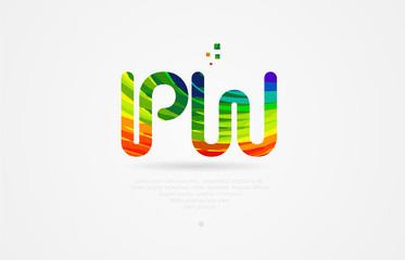 pw p w rainbow colored alphabet letter logo combination