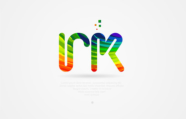 rk r k rainbow colored alphabet letter logo combination