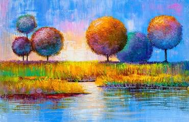 Abstrakcyjny obraz z kolorowymi drzewami