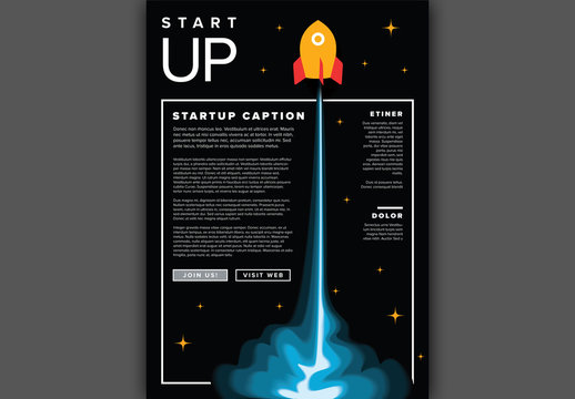 Flyer Layout with Rocket Illustration