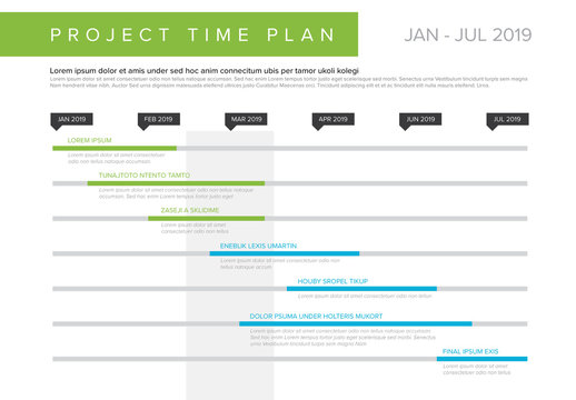 Project Timeline Layout with Blue and Green Accents