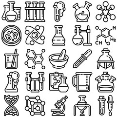 Chemistry icon set. Outline set of chemistry vector icons for web design isolated on white background