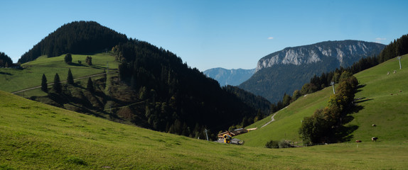 Fototapeta na wymiar Austrian Landscape with blue sky in Söll