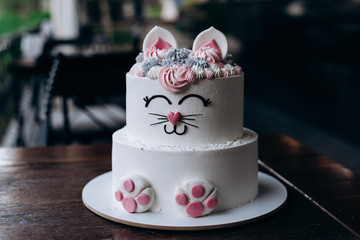 delicious cake in the form of a cat on a child's birthday