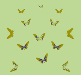 Butterflies silhouettes pattern on soft pastel colors background.
