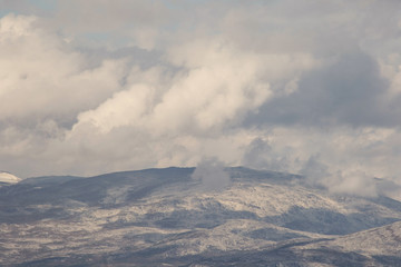 high Cloudy mountain tops close-up landscape view