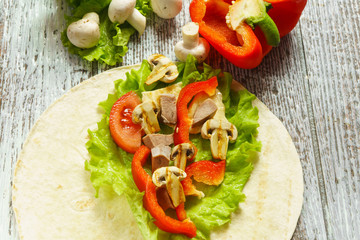 tortilla.snack. appetizer with vegetables.dinner.delicious. food