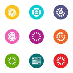 Tachometer icons set. Flat set of 9 tachometer vector icons for web isolated on white background