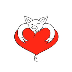 Pig with heart. Vector Illustration. Cartoon funny pig. Pig with heart for Valentine's day card.