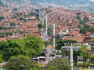 Cable car or gondola in Medellin, Colombia,. Public transport in Medellin is also a gondola, which takes you to the higher plains