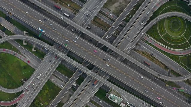 Bangkok Expressway top view, Top view over the highway,expressway and motorway. Aerial view interchange of a Thailand Bangkok city, Shot from 4K HD drone.