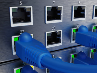 Netzwerk Server Hub, Kabel und Verbindungen, 3D Rendering