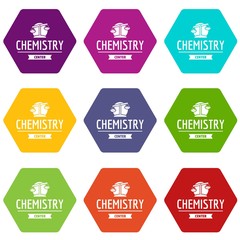 Research lab icons 9 set coloful isolated on white for web