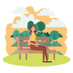 Obraz na płótnie Canvas woman sitting in park chair with landscape avatar character