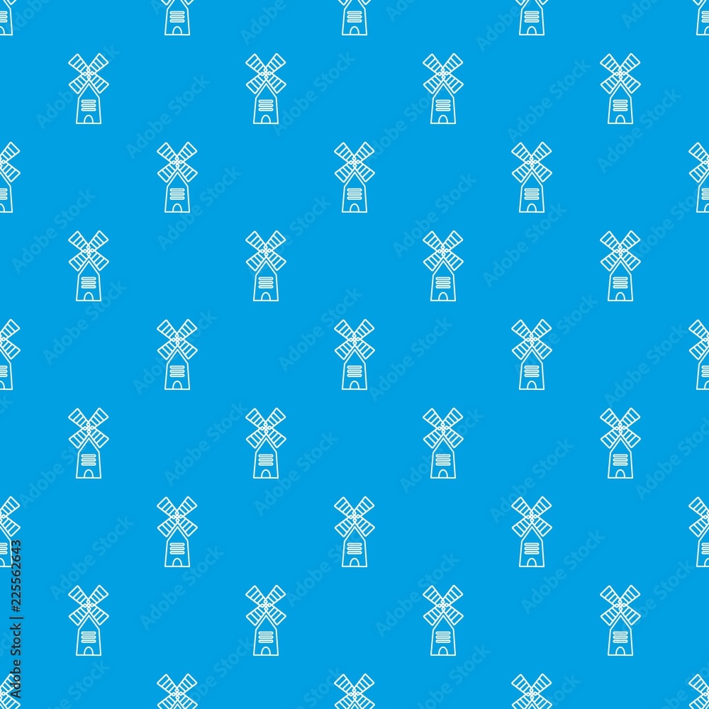 Poster farm windmill pattern vector seamless blue repeat for any use