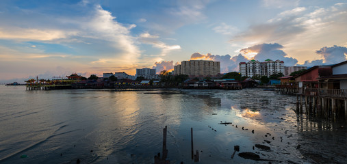 Naklejka premium Fishing village at Crab Island, selangor Malaysia