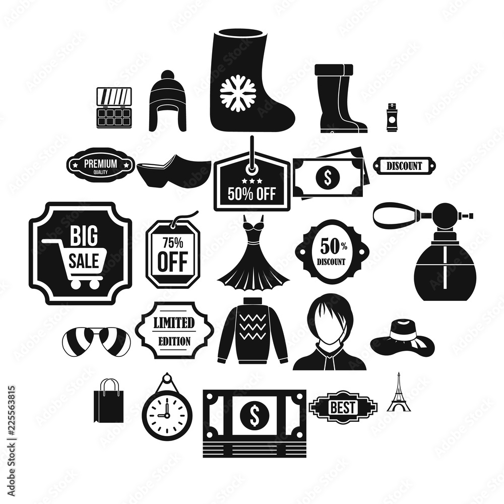Poster discounts icons set. simple set of 25 discounts vector icons for web isolated on white background