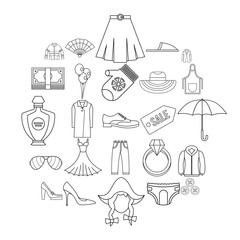 Evening dress icons set. Outline set of 25 evening dress vector icons for web isolated on white background