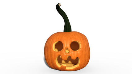 Screaming Halloween pumpkin, carved Jack O’ Lantern, holiday decoration isolated on white background, 3D rendering