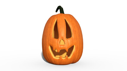 Halloween pumpkin decoration, carved Jack O’ Lantern decorative pumpkin isolated on white background, 3D rendering rendering