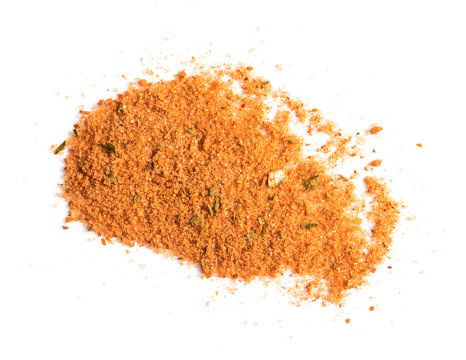 Chilli pepper spices seasoning for soup with vegetables isolated on white background