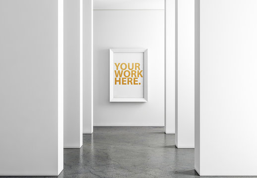 White Frame Hanging in a White Hallway Mockup