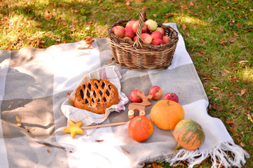Autumn decorations ideas. Decorations for holiday party. A lot of food. 