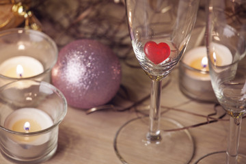 Empty champagne glass heart candle toy ball 