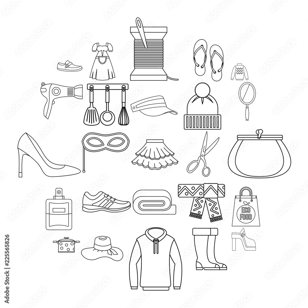 Poster walking to clothes icons set. outline set of 25 walking to clothes vector icons for web isolated on 