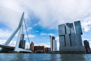 Lichtdoorlatende gordijnen Erasmusbrug Rotterdam Skyline with Erasmus Bridge (Kop van Zuid neighborhood), The Netherlands