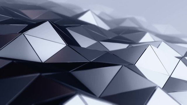 Abstract background with animation of waving smooth polygonal surface from glass, chrome or plastic. Good technological backdrop. Animation of seamless loop. 