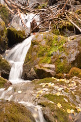 mountains landscape nature waterfall view sky air oxygen autumn season grass trees blue yellow sand stone gray brown water river rocks rock blue Altai Russia red orange