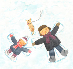 Kids making snow angels