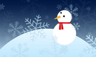 winter landscpae with a snowman and snowflakes