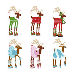 Set in cartoon style  cutes deer, isolated on white background. Flat style of icons for presents, invitation, children room, nursery decor, t-shirt, banner, interior design.