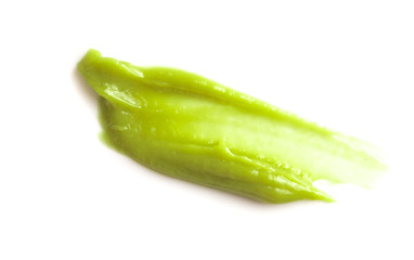 Green wasabi sauce isolated on white background,top view