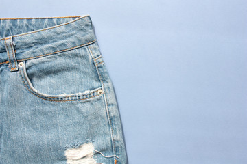 Jeans on a blue background. Blue palette