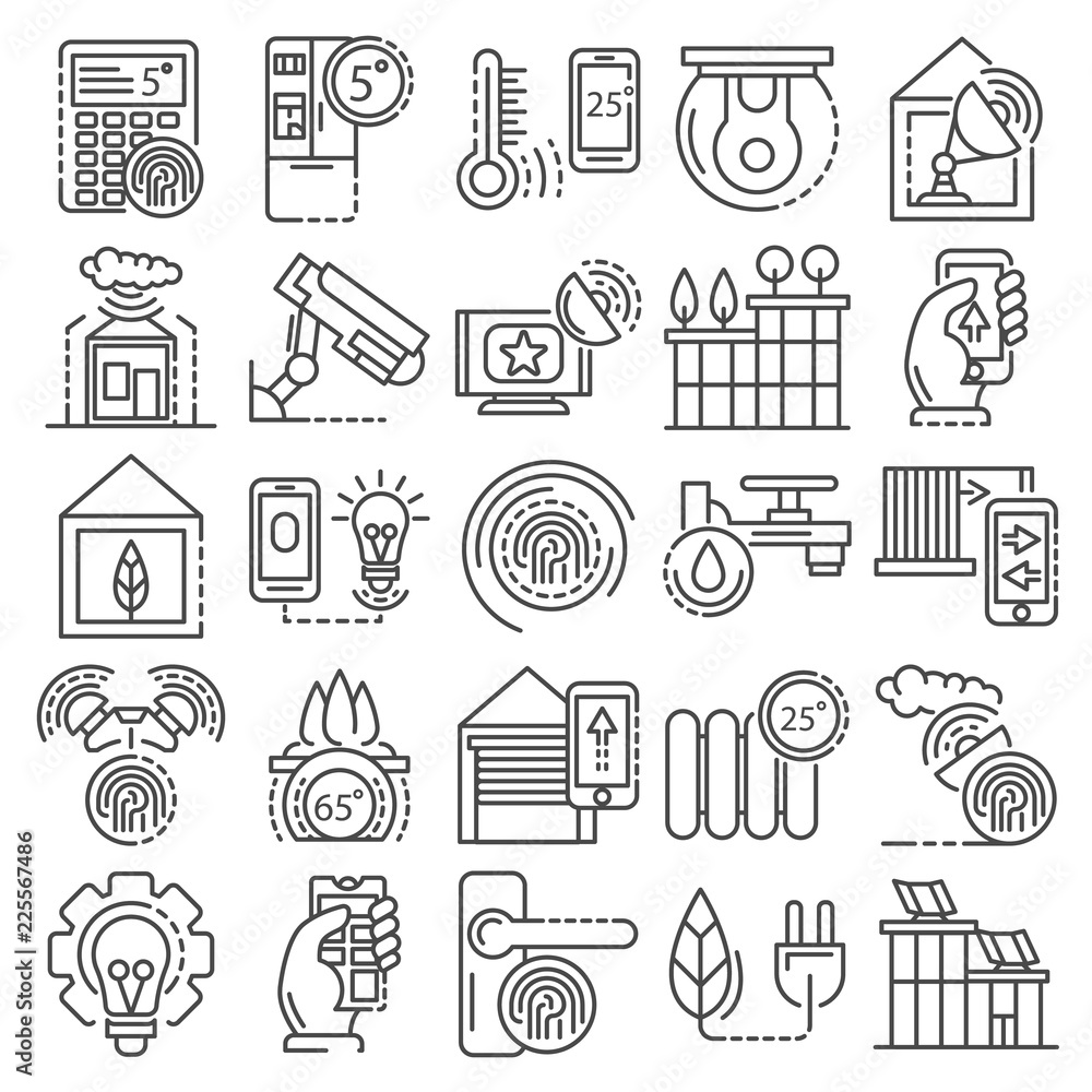 Poster intelligent building system icon set. outline set of intelligent building system vector icons for we